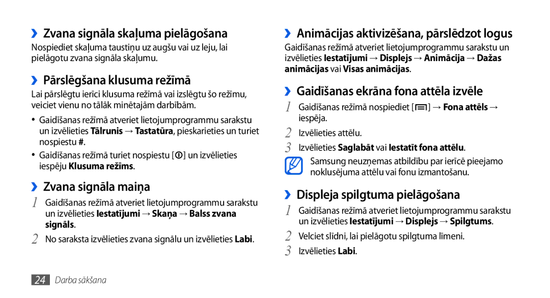 Samsung GT-I5800DKASEB manual ››Zvana signāla skaļuma pielāgošana, ››Pārslēgšana klusuma režīmā, ››Zvana signāla maiņa 