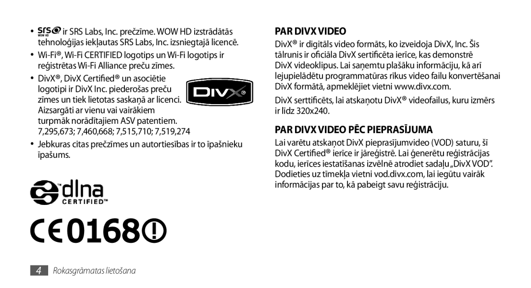 Samsung GT-I5800DKASEB, GT-I5800CWASEB manual PAR Divx Video 