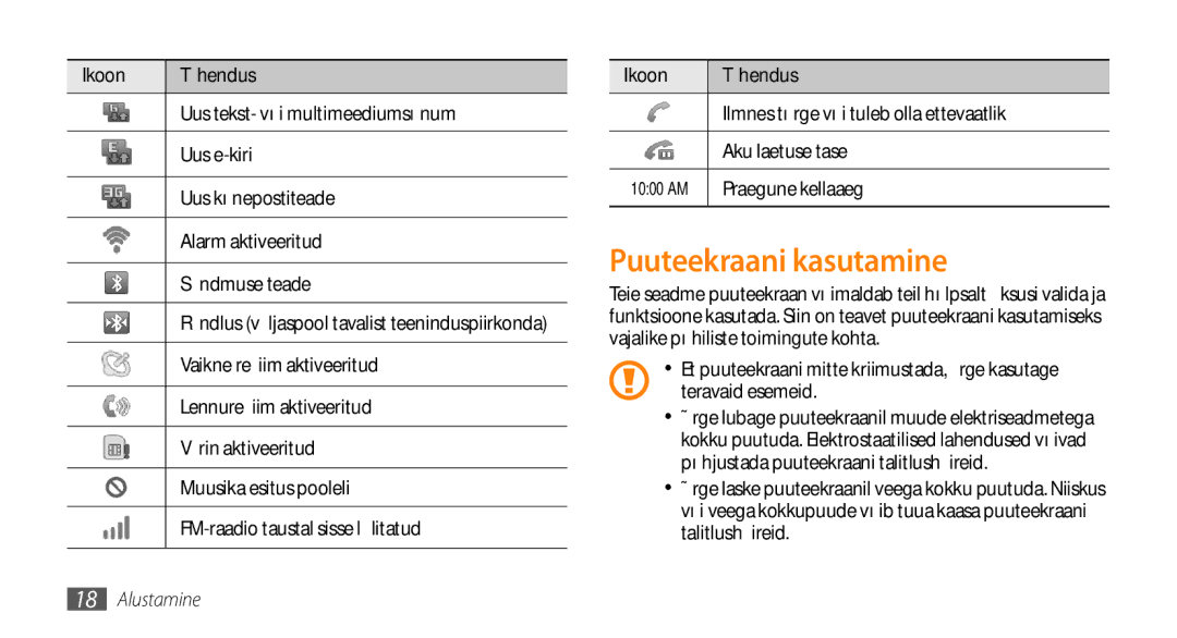 Samsung GT-I5800DKASEB, GT-I5800CWASEB manual Puuteekraani kasutamine, Praegune kellaaeg 