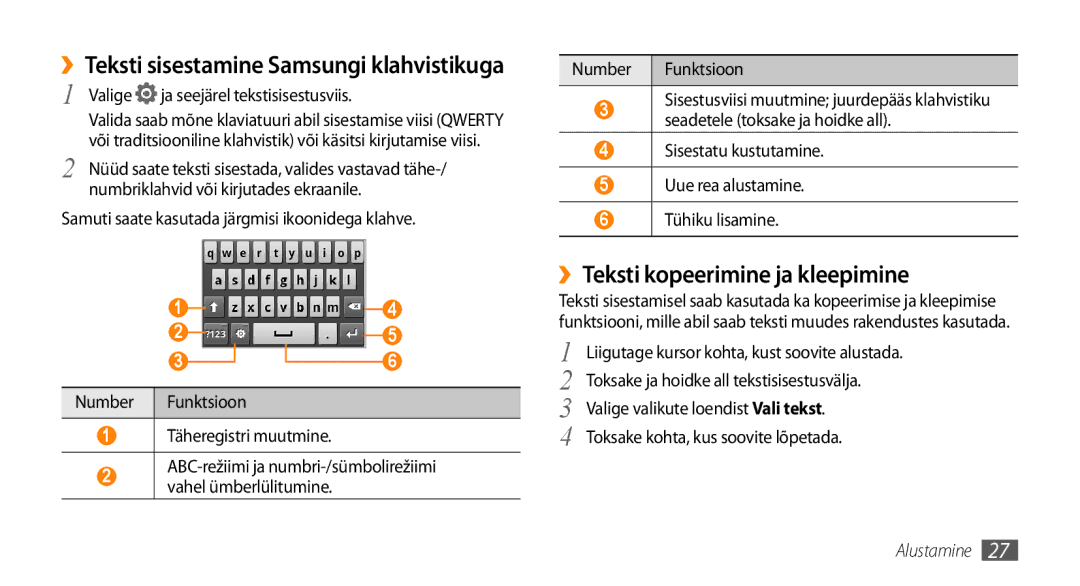 Samsung GT-I5800CWASEB manual ››Teksti kopeerimine ja kleepimine, ››Teksti sisestamine Samsungi klahvistikuga, Valige 