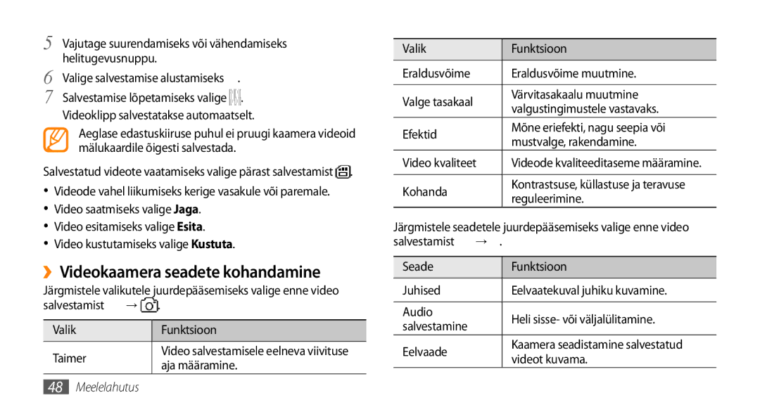 Samsung GT-I5800DKASEB, GT-I5800CWASEB manual ››Videokaamera seadete kohandamine, Aja määramine, Videot kuvama 