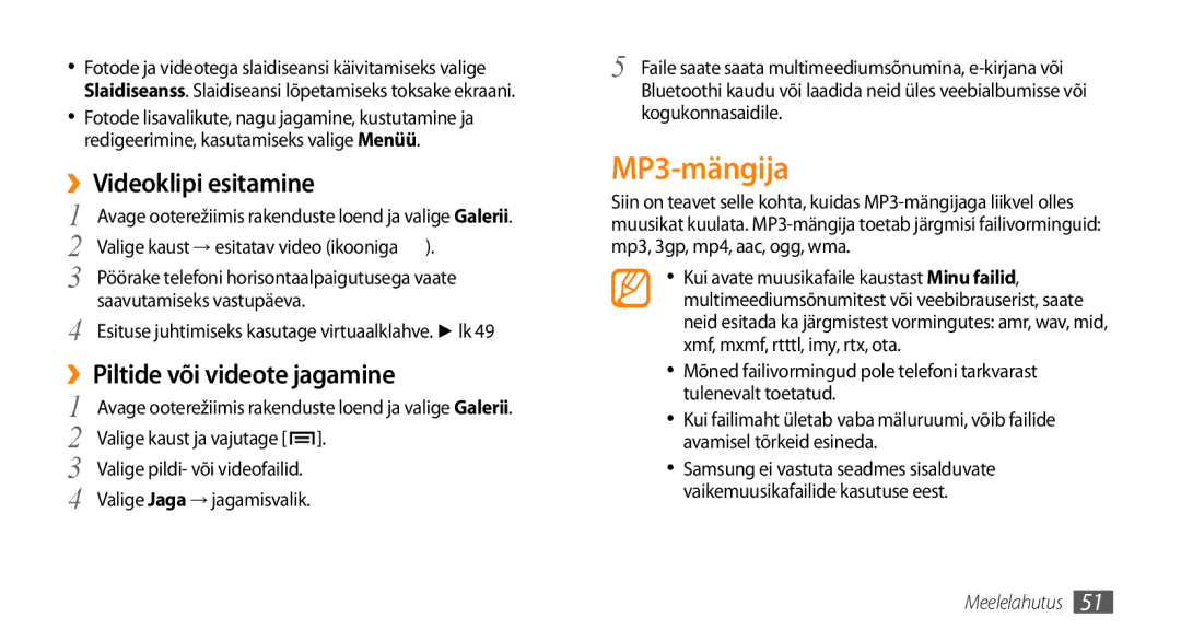 Samsung GT-I5800CWASEB, GT-I5800DKASEB manual MP3-mängija, ››Videoklipi esitamine, ››Piltide või videote jagamine 