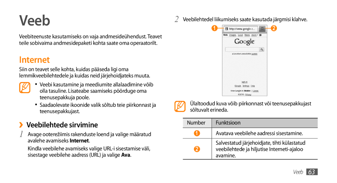 Samsung GT-I5800CWASEB, GT-I5800DKASEB manual Internet, ››Veebilehtede sirvimine 