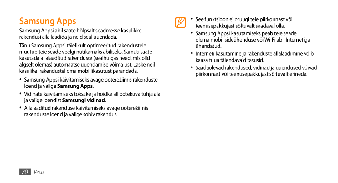 Samsung GT-I5800DKASEB, GT-I5800CWASEB manual Samsung Apps 