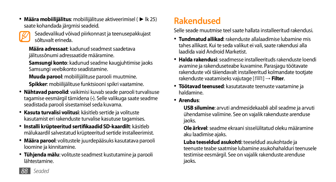 Samsung GT-I5800DKASEB, GT-I5800CWASEB manual Rakendused, Arendus 