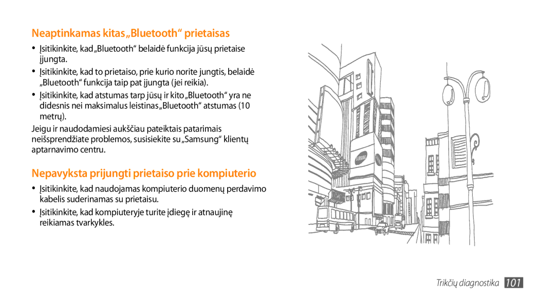 Samsung GT-I5800CWASEB manual Neaptinkamas kitas„Bluetooth prietaisas, Nepavyksta prijungti prietaiso prie kompiuterio 