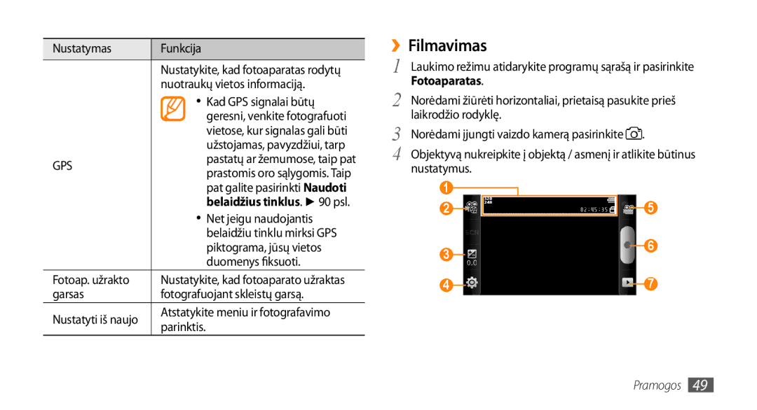 Samsung GT-I5800CWASEB, GT-I5800DKASEB manual ››Filmavimas 