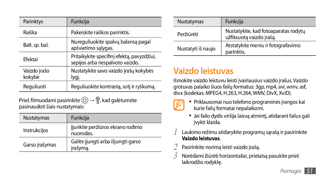 Samsung GT-I5800CWASEB, GT-I5800DKASEB manual Vaizdo leistuvas 