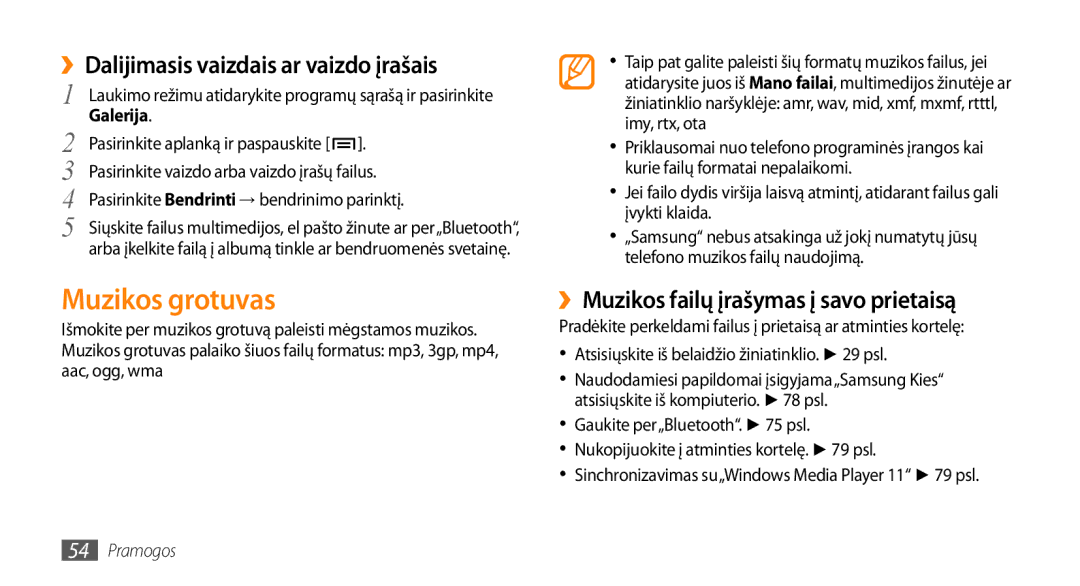 Samsung GT-I5800DKASEB, GT-I5800CWASEB manual Muzikos grotuvas, ››Dalijimasis vaizdais ar vaizdo įrašais 