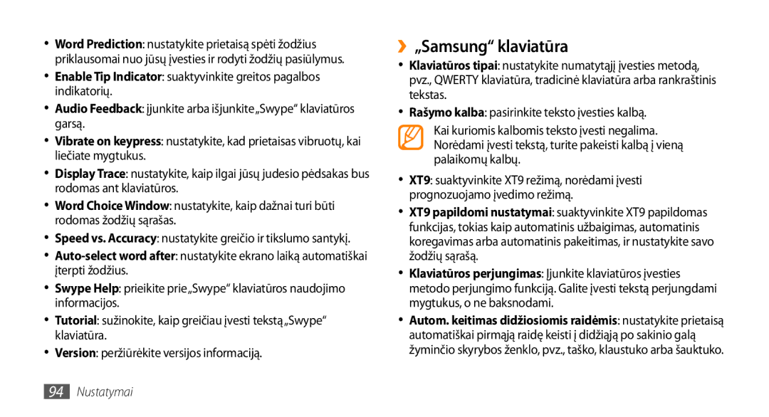 Samsung GT-I5800DKASEB, GT-I5800CWASEB manual ››„Samsung klaviatūra 