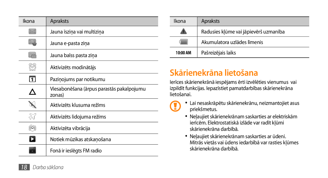 Samsung GT-I5800DKASEB, GT-I5800CWASEB manual Skārienekrāna lietošana 