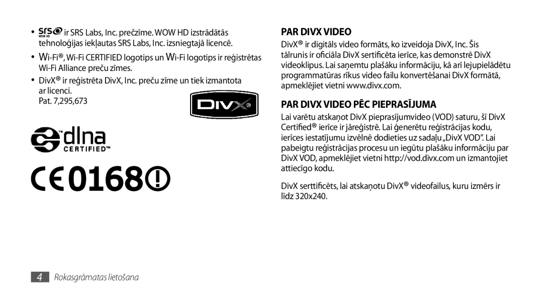 Samsung GT-I5800DKASEB, GT-I5800CWASEB manual PAR Divx Video PAR Divx Video PĒC Pieprasījuma 