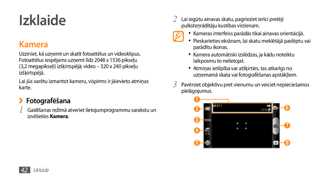 Samsung GT-I5800DKASEB, GT-I5800CWASEB manual Izklaide, Kamera, ››Fotografēšana 