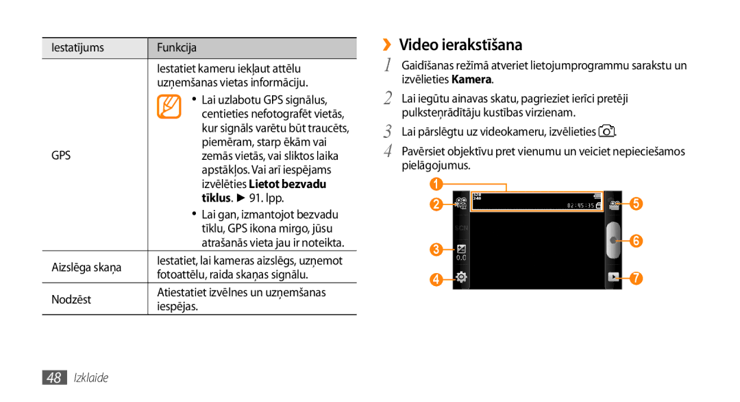 Samsung GT-I5800DKASEB, GT-I5800CWASEB manual ››Video ierakstīšana, Izvēlēties Lietot bezvadu 