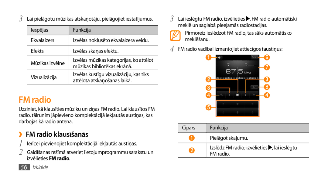 Samsung GT-I5800DKASEB, GT-I5800CWASEB manual ››FM radio klausīšanās 