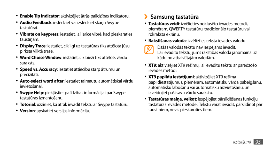 Samsung GT-I5800CWASEB, GT-I5800DKASEB manual ››Samsung tastatūra, Version apskatiet versijas informāciju 