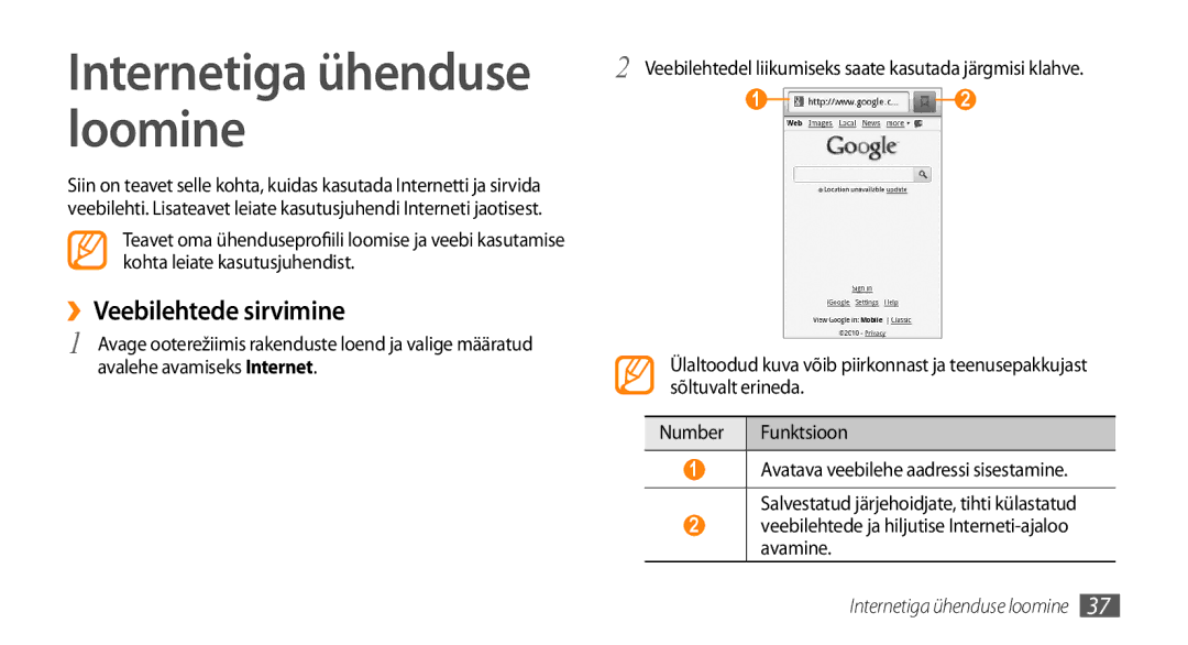 Samsung GT-I5800CWASEB, GT-I5800DKASEB manual Loomine, ››Veebilehtede sirvimine, Kohta leiate kasutusjuhendist, Avamine 