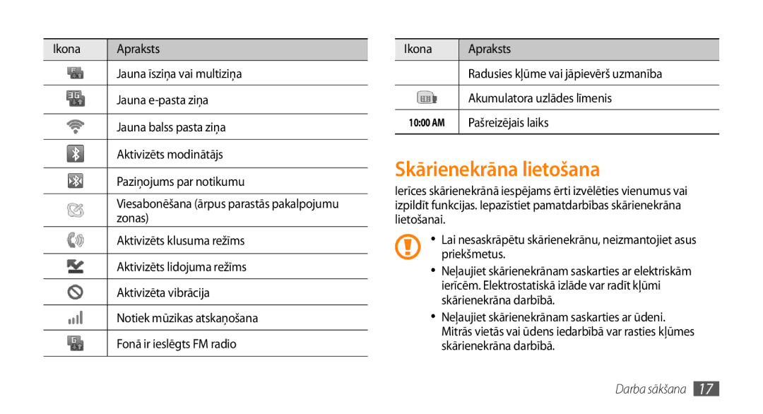 Samsung GT-I5800CWASEB, GT-I5800DKASEB manual Skārienekrāna lietošana 