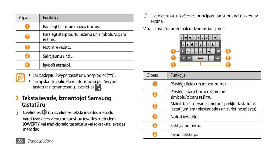 Samsung GT-I5800DKASEB, GT-I5800CWASEB manual ››Teksta ievade, izmantojot Samsung tastatūru, Izvēlieties 