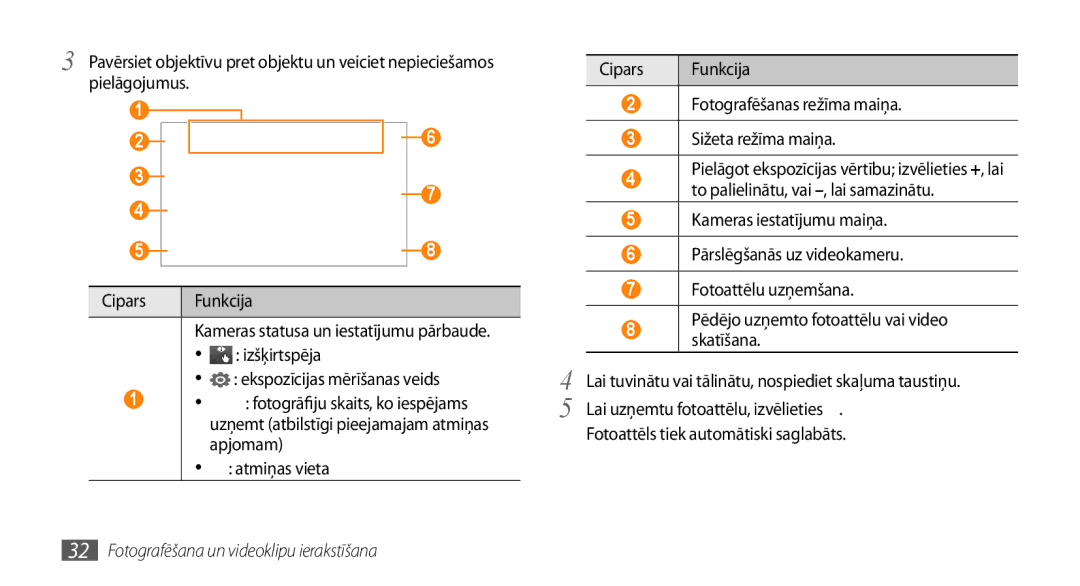 Samsung GT-I5800DKASEB, GT-I5800CWASEB manual To palielinātu, vai -, lai samazinātu, Kameras iestatījumu maiņa 