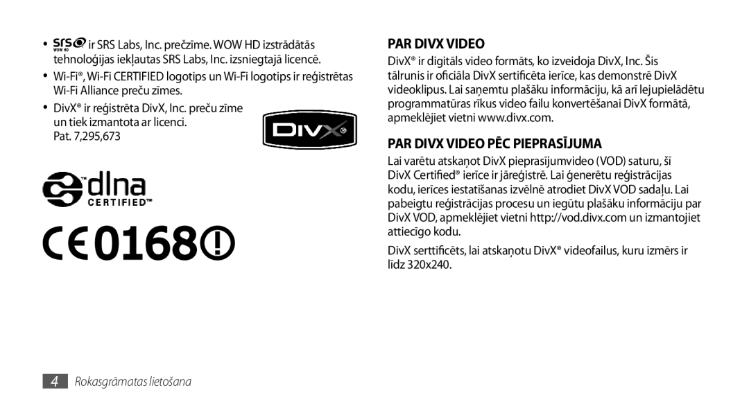 Samsung GT-I5800DKASEB, GT-I5800CWASEB manual PAR Divx Video PAR Divx Video PĒC Pieprasījuma, Pat ,295,673 