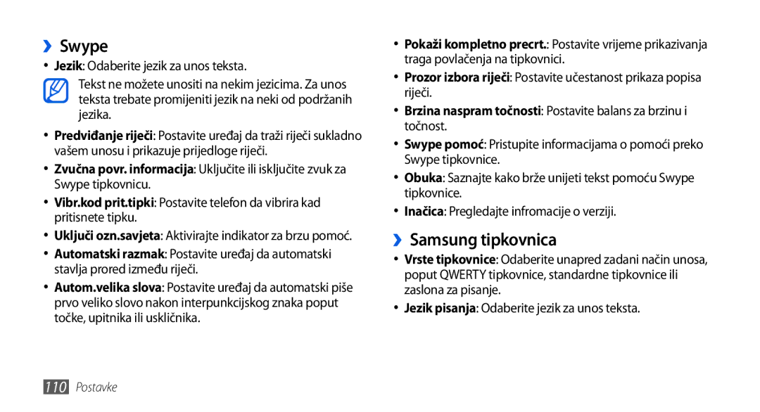 Samsung GT-I5800DKATRA, GT-I5800DKATWO, GT-I5800DKAVIP ››Swype, ››Samsung tipkovnica, Jezik Odaberite jezik za unos teksta 