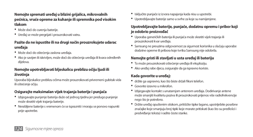 Samsung GT-I5800DKACRG, GT-I5800DKATWO, GT-I5800DKAVIP manual Nemojte gristi ili stavljati u usta uređaj ili bateriju 