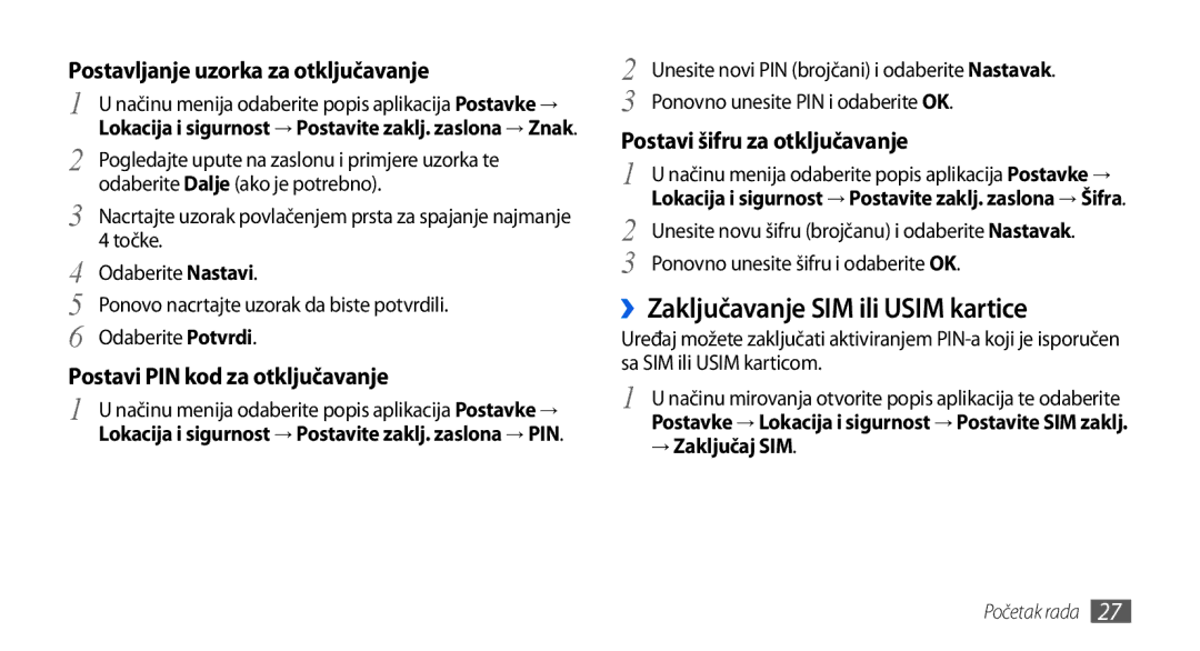 Samsung GT-I5800DKASEB manual ››Zaključavanje SIM ili Usim kartice, Ponovno unesite PIN i odaberite OK, → Zaključaj SIM 