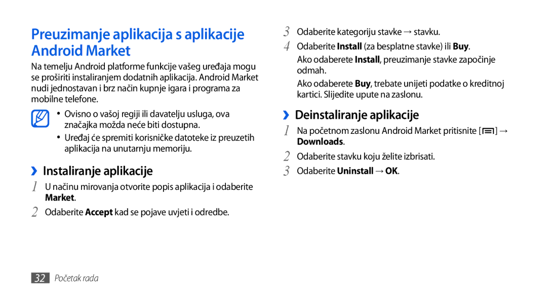 Samsung GT-I5800DKATRA, GT-I5800DKATWO manual Preuzimanje aplikacija s aplikacije Android Market, ››Instaliranje aplikacije 