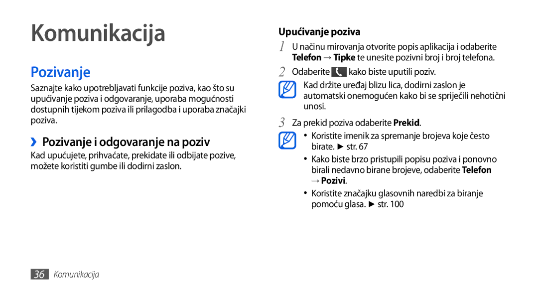 Samsung GT-I5800DKATWO, GT-I5800DKAVIP, GT-I5800DKATRA manual Komunikacija, ››Pozivanje i odgovaranje na poziv, → Pozivi 