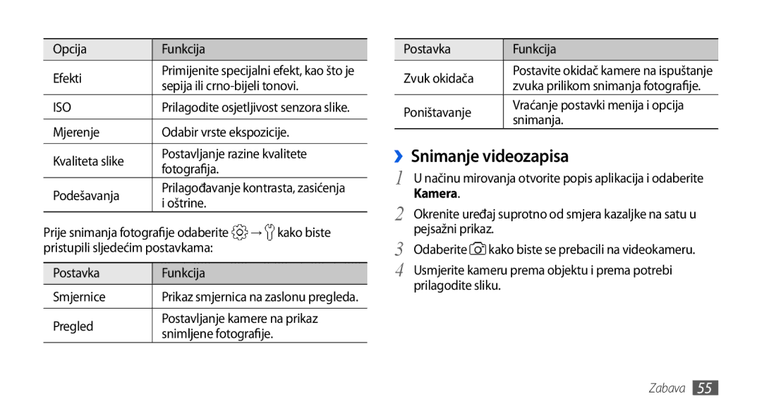 Samsung GT-I5800DKAVIP, GT-I5800DKATWO, GT-I5800DKATRA, GT-I5800DKASEB, GT-I5800DKACRG, GT-I5800CWATWO ››Snimanje videozapisa 