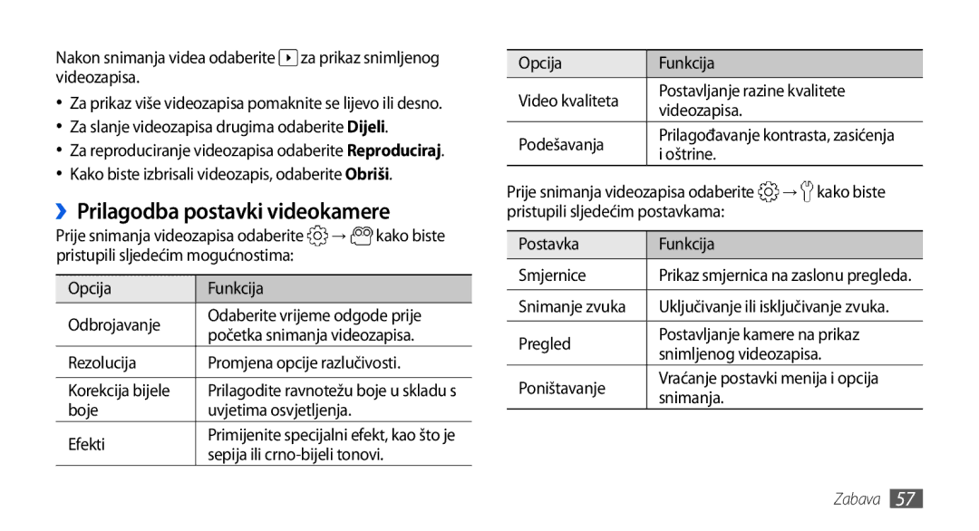 Samsung GT-I5800DKASEB, GT-I5800DKATWO ››Prilagodba postavki videokamere, Za slanje videozapisa drugima odaberite Dijeli 