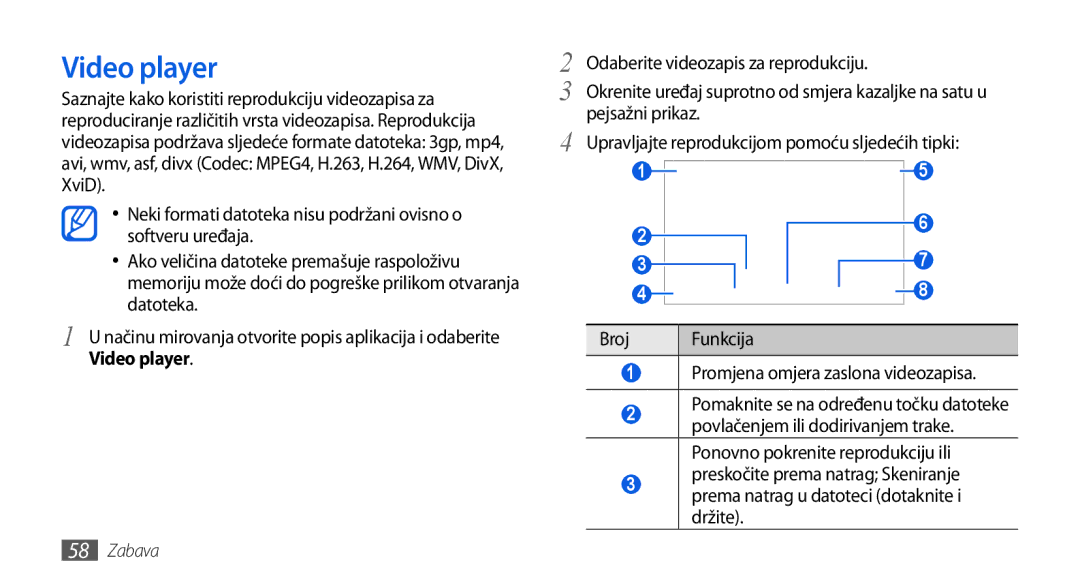 Samsung GT-I5800DKACRG, GT-I5800DKATWO, GT-I5800DKAVIP, GT-I5800DKATRA Video player, Promjena omjera zaslona videozapisa 