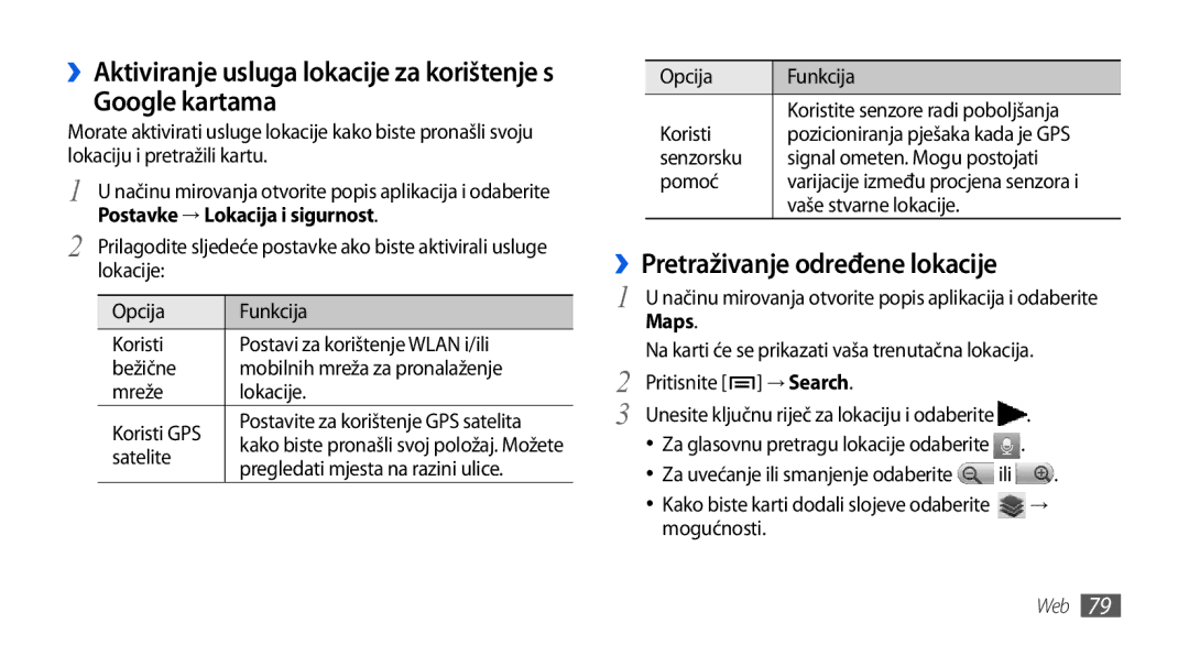 Samsung GT-I5800DKAVIP Google kartama, ››Pretraživanje određene lokacije, ››Aktiviranje usluga lokacije za korištenje s 