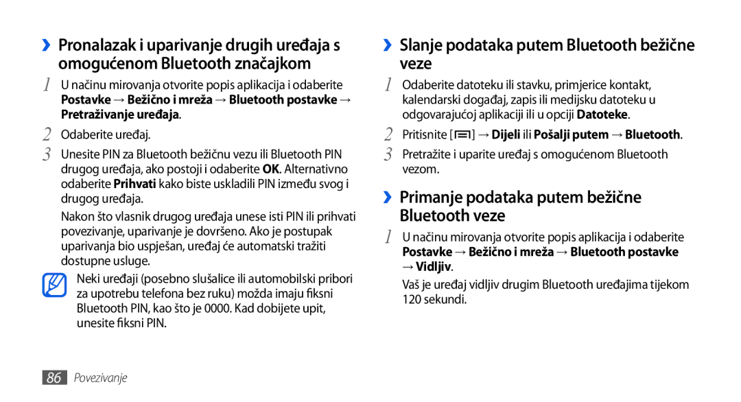 Samsung GT-I5800DKATRA ››Slanje podataka putem Bluetooth bežične veze, Bluetooth veze, ››Primanje podataka putem bežične 