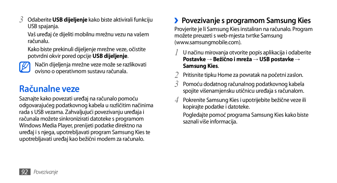 Samsung GT-I5800DKATRA manual Računalne veze, ››Povezivanje s programom Samsung Kies, Kopirajte podatke i datoteke 