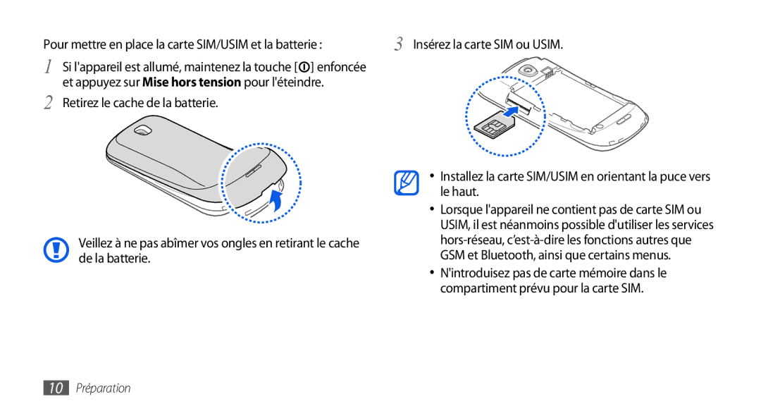 Samsung GT-I5800DKAVGF, GT-I5800DKASFR, GT-I5800YRKBOG manual Le haut, De la batterie, Compartiment prévu pour la carte SIM 