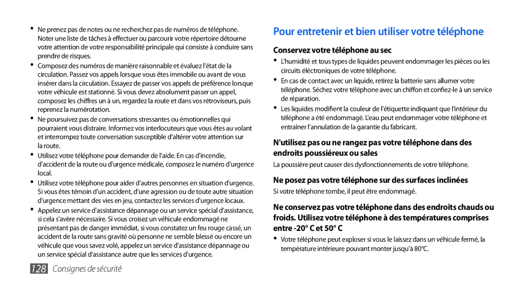 Samsung GT-I5800DKAXEF, GT-I5800DKAVGF, GT-I5800DKASFR, GT-I5800YRKBOG manual Pour entretenir et bien utiliser votre téléphone 