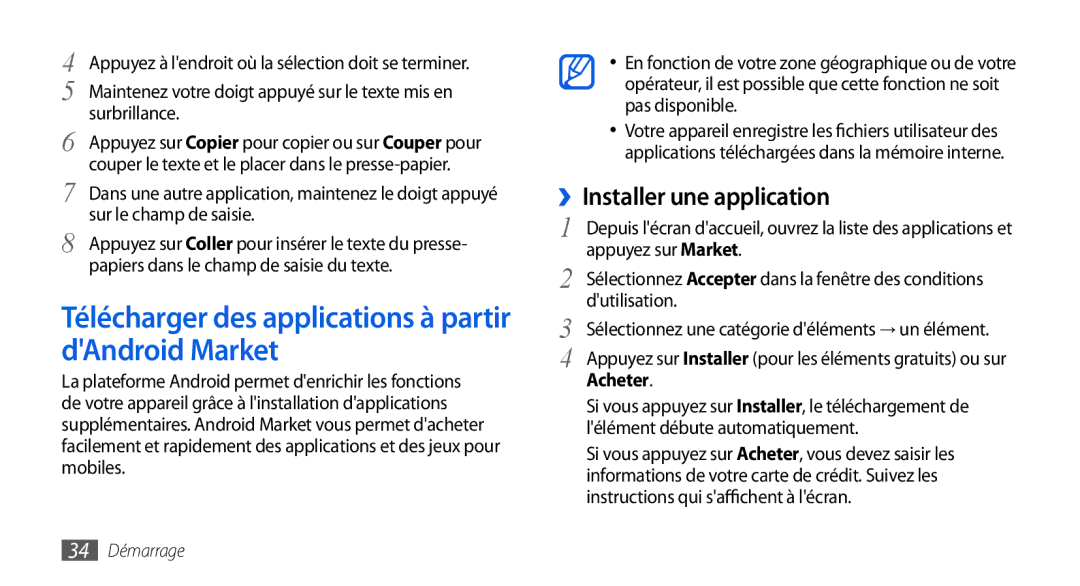 Samsung GT-I5800DKABOG manual Télécharger des applications à partir dAndroid Market, ››Installer une application, Acheter 