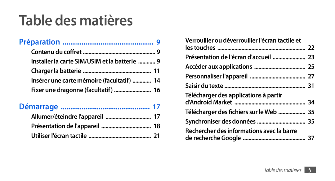 Samsung GT-I5800DKAVGF, GT-I5800DKASFR, GT-I5800YRKBOG manual Table des matières, Télécharger des applications à partir 