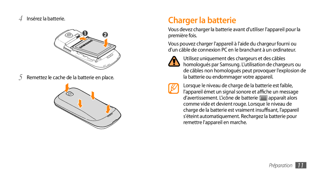 Samsung GT-I5800DKASFR, GT-I5800DKAVGF, GT-I5800YRKBOG, GT-I5800DKAXEF, GT-I5800DKABOG manual Charger la batterie 