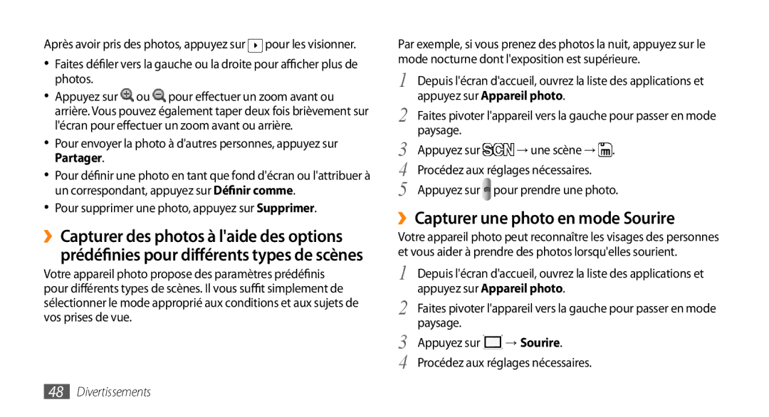 Samsung GT-I5800DKAXEF manual ››Capturer une photo en mode Sourire, Pour supprimer une photo, appuyez sur Supprimer 