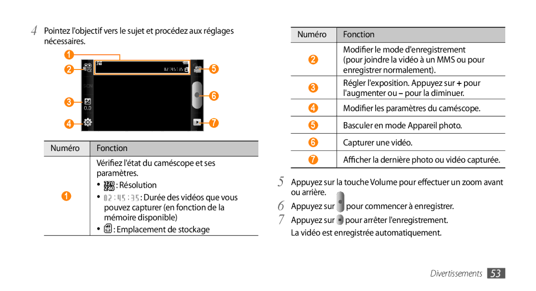 Samsung GT-I5800DKAXEF, GT-I5800DKAVGF Appuyez sur pour commencer à enregistrer, Appuyez sur pour arrêter lenregistrement 