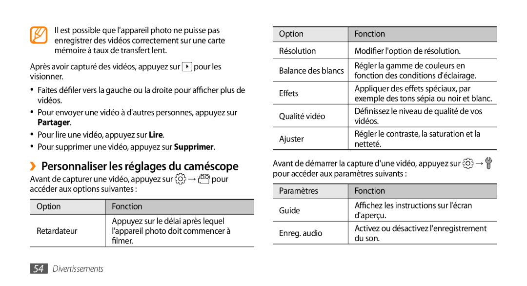 Samsung GT-I5800DKABOG, GT-I5800DKAVGF, GT-I5800DKASFR manual Qualité vidéo, Vidéos Ajuster, Daperçu Enreg. audio, Du son 