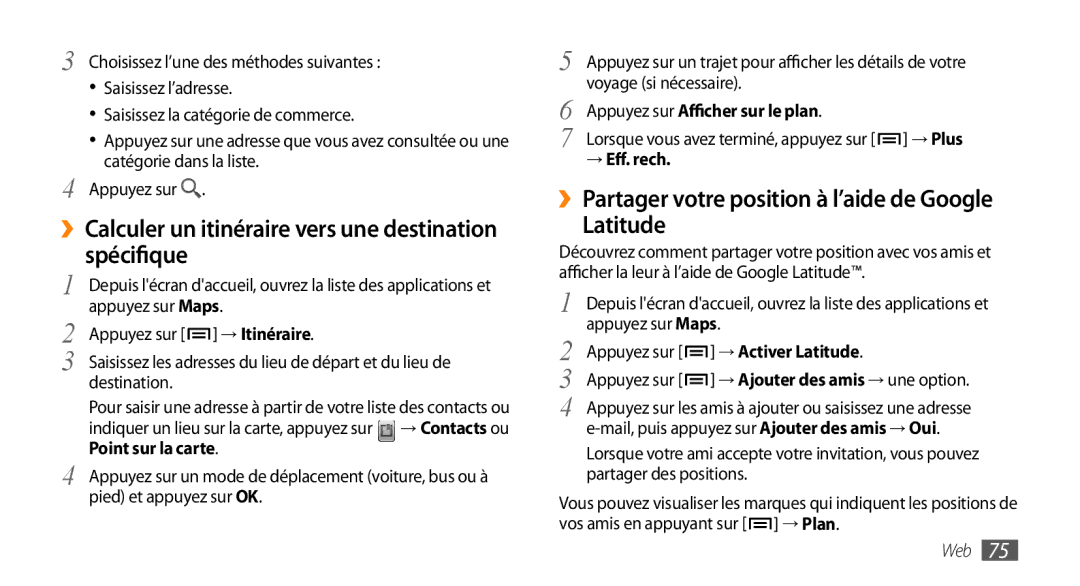 Samsung GT-I5800DKAVGF manual ››Calculer un itinéraire vers une destination spécifique, Voyage si nécessaire, → Eff. rech 