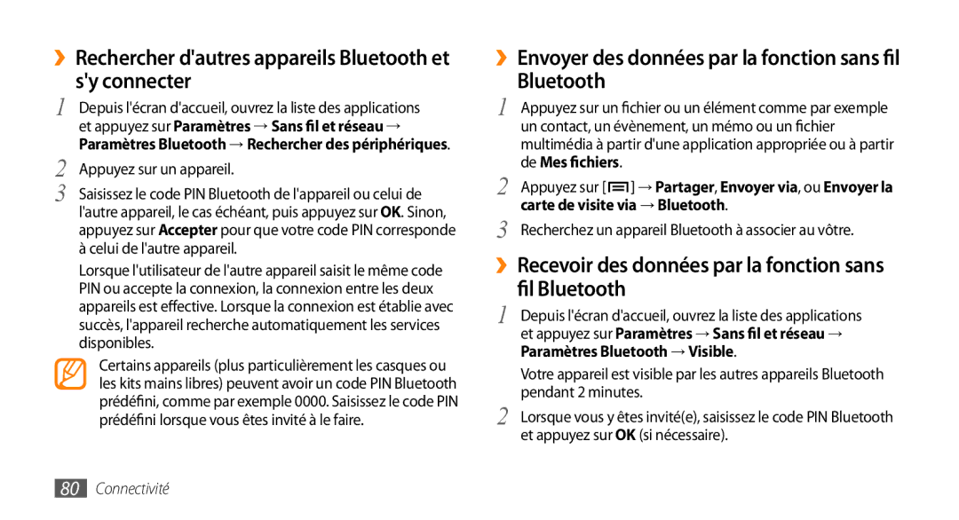 Samsung GT-I5800DKAVGF, GT-I5800DKASFR ››Rechercher dautres appareils Bluetooth et sy connecter, Appuyez sur un appareil 