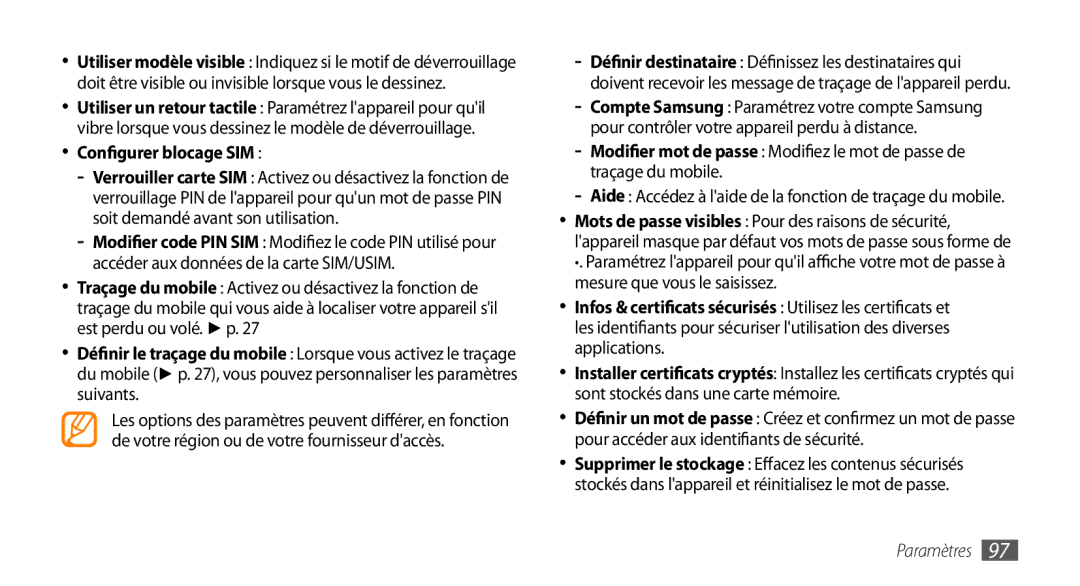 Samsung GT-I5800YRKBOG, GT-I5800DKAVGF, GT-I5800DKASFR, GT-I5800DKAXEF, GT-I5800DKABOG manual Configurer blocage SIM 