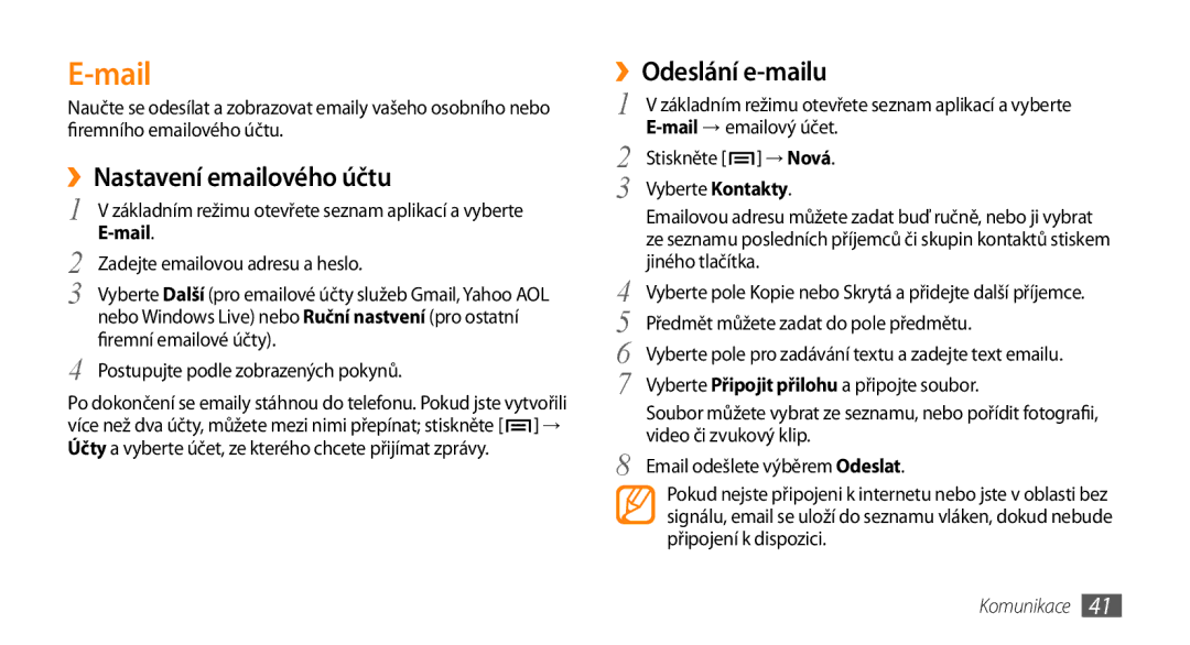 Samsung GT-I5800DKAIRD, GT-I5800DKAXEZ manual Mail, ››Nastavení emailového účtu, → Nová 