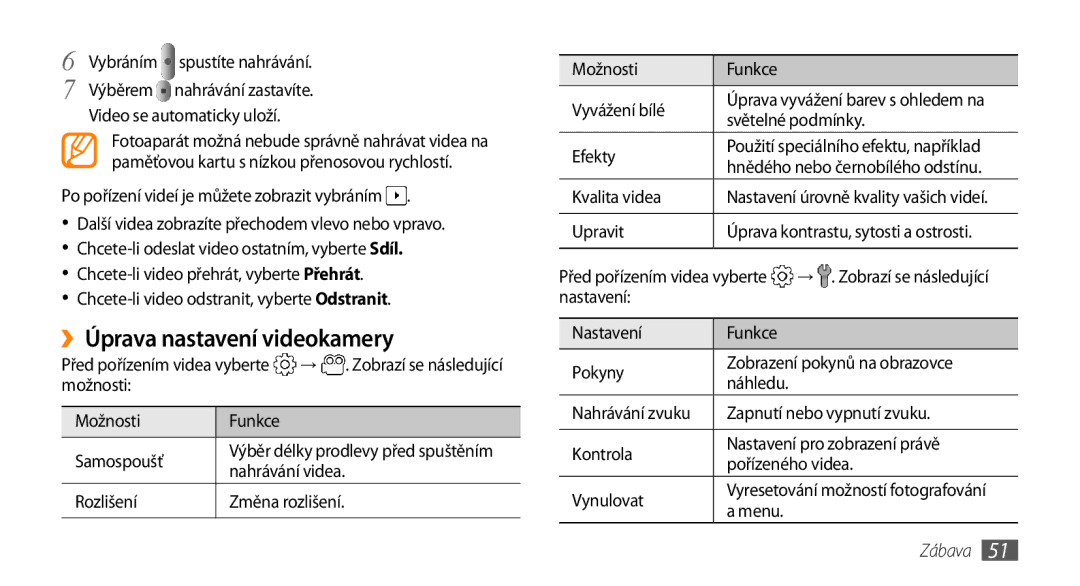 Samsung GT-I5800DKAIRD, GT-I5800DKAXEZ manual ››Úprava nastavení videokamery 