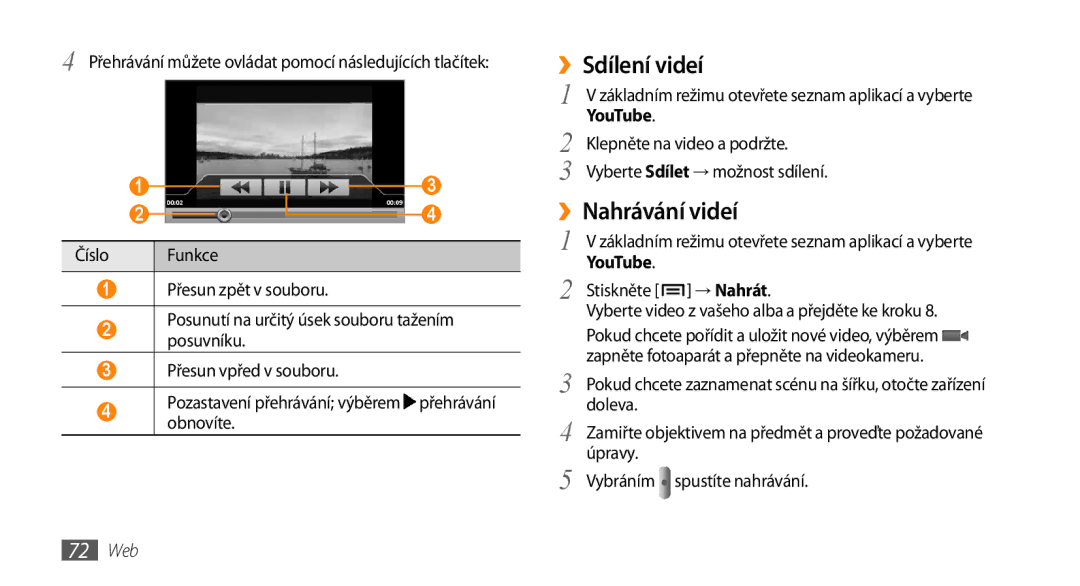 Samsung GT-I5800DKAXEZ, GT-I5800DKAIRD manual ››Sdílení videí, ››Nahrávání videí, → Nahrát, 72 Web 